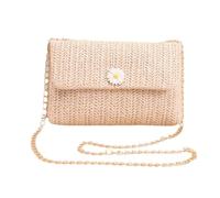 XFSRG Strandtasche Damen Daisy Strohtasche Mode Sommer Umhängetasche Strandhandtasche mit Kette für Hochzeitstasche Party Urlaub(Weiß)