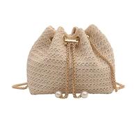 XFSRG Strandtasche Damen Häkeltasche den Sommer Stroh Clutch mit Kette Crossbody Tasche Vintage Boho Stil Umhängetasche für Strand Urlaub Reisen (Beige)