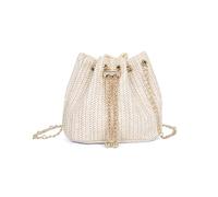 XFSRG Strandtasche Damen Sommer Stroh Handtasche Elegant Vintage Strohtasche mit Kette für Strand Urlaub Reisen(Beige)