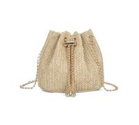 XFSRG Strandtasche Damen Sommer Stroh Handtasche Elegant Vintage Strohtasche mit Kette für Strand Urlaub Reisen(Khaki)