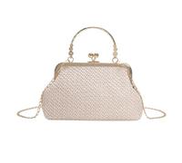 XFSRG Strandtasche Damen Stroh Clutch Abendhandtasche Sommer Gewebt Umhängetasche mit Kette für Party Bankett und Urlaub (Beige)