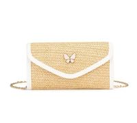 XFSRG Strandtasche Damen Strohtaschen Crossbody Umhängetasche Mode Schultertasche mit Abnehmbarer Kette für Reisen Party und Freizeit (Weiß)