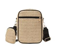 XFSRG Strandtasche Damen Vintage Stroh Umhängetasche Häkeltasche mit Verstellbarem Breitem Gurt Abnehmbarem Schultergurt für Sommer Reisen und Alltag (Schwarz)