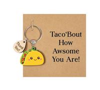 XFSRG Tacos Schlüsselanhänger mit Glückwunschkarte Kunstharz Taschenanhänger Schlüsselhalter Keychain Kurz Mutmacher Trost Affirmation Geschenke (B)