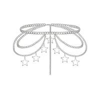 XFSRG Taillenkette Damen Gürtel Kette Bauchkette Silber Stern Anhänger Mehrlagig Kettengürtel Verstellbar Körperkette Hüftkette Waist Chain Schmuck Accessoires für Damen Mädchen