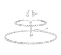 XFSRG Tennis Halsketten Set für Damen Armbänder Diamant Ohrringe & Halskette 14K mit Funkelnden Zirkonia Einstellbare Hochzeitsschmuck für Braut Silber schmuck Set Frauen Geschenk