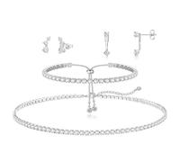 XFSRG Tennis Schmuckset Damen Tennis-Armbänder Silber-Halskette 2 Paar Diamant-Ohrringe Hochzeitsschmuck Braut für Hochzeit Date und Geburtstag