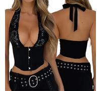 XFSRG Top Damen Sexy Spitzen Oberteile V Ausschnitt Sommertops Ärmellose Shirt Taillierter Schnitt mit Bauchweg-Effekt, Streetwear oder Elegant kombinierbar, Ideal für Sommer