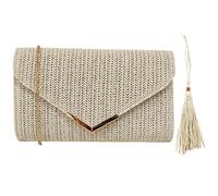 XFSRG Umhängetasche Damen Strohgeflecht Elegante Sommer Strandtasche, Abendtasche, Geflochtene Umhängetasche Beige (Off-White + A)
