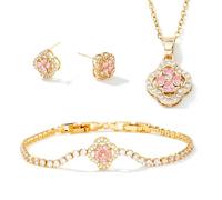 XFSRG Vierblättriges Kleeblatt Schmuckset für Damen Halskette Ohrstecker Armband VierbläTtriges GlüCksklee Schmuckset für Valentinstag Muttertagsgeschenke Geburtstags (Gold-1)