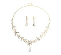 XFSRG Wassertropfen Schmuckset Kristall Halskette Ohrringe Silberkette Strass Anhänger Damen Schmuck Hochzeit Abendkleid Accessoires