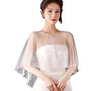 XFUYI Damen Schal mit Kunstperlen und Perlenbesatz, Wickeltuch, Bolero, Brautumhang, weicher, transparenter Tüll, Capelet, Hochzeitskleid, Schal, Pullover, Überwurf, Cape