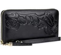 XFZJCHAP Kartenbrieftaschen echter Leder Brieftasche WOM Guine Leder WOMs Brieftasche Langes Reißverschluss Brieftasche große Frau Leder Geldbörsen Damen Clutch Money Bag (Farbe: Schwarz)