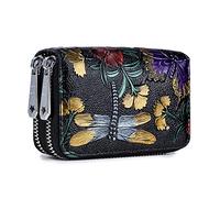 XFZJCHAP WOM-Kartenhalter geteiltes Leder Doppel Reißverschluss Hülle große Kapazität 3D Blumengedruckte Lady Wallets Tasche ， Multi-Karten-Anti-RF-Scanfunktion, die Beste Wahl ， Dragonfly