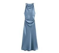 XGMTHBDD Kleid Sommer Frauen ärmellose Fashion Temperament sexy seidensatin textur midi Long elegant-blau-m