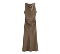 XGMTHBDD Kleid Sommer Frauen ärmellose Fashion Temperament sexy seidensatin textur midi Long elegant-braun-s