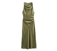 XGMTHBDD Kleid Sommer Frauen ärmellose Fashion Temperament sexy seidensatin textur midi Long elegant-ArmyGreen-xs