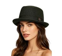 XGOPTS Fedora Sonnenhüte Panama Hut für Damen Herren, Faltbar Strohhut Sommer Pork Pie Hut Kurze Krempe Derby Fedora Hut UPF50+ Sonnenhut Sommerhut (Grün)