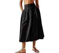 XGWDP Y2k Women Bubble Maxi Skirt Elastic Smocked Waist Casual Pleated Long Skirts Ruffle Balloon Midi Skirt Streetwear (03,L)