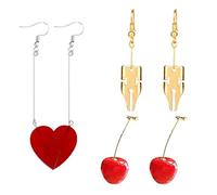 XHBTS 10 Stück Aufkleber und 3 Paare Kirsche Ohrringe - Süße Baumelnde Ohrringe und Anime Rohan Kishibe Cosplay Schmuck, Rotes Herz für Fans