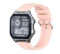 xhKJO Ersatzarmbänder für Casio AE 1200 / W 218h / AE 1300 / F 91W / W 218h / AQ S810W, Silikonarmband für Casio W 219 / F 108WH/ AE 1000W / SGW 500H, Rosa, 18mm width, 203mm total length, Riemen