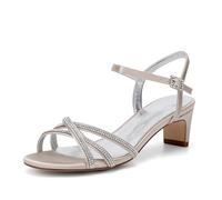 XHLZAAUE Damen Sandaletten mit Blockabsatz Hoher Absatz Offener Zehen Knöchelriemen Sommerschuhe mit Strass,Champagne,37 EU