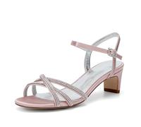 XHLZAAUE Damen Sandaletten mit Blockabsatz Hoher Absatz Offener Zehen Knöchelriemen Sommerschuhe mit Strass,Dusty Rose,39 EU