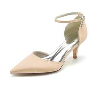 XHLZAAUE Elfenbein Hochzeit Schuhe Satin Niedriger Absatz Knöchelriemen Damen Brautschuhe,Champagne,40 EU