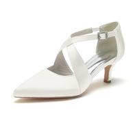 XHLZAAUE Elfenbein Hochzeitsschuhe Brautschuhe Damen Kreuz Riemchen Kätzchenabsatz Pumpen Abendschuhe,Elfenbein,38 EU
