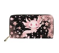 Xhuibop Axolotl Damen-Geldbörse aus Leder, groß, lang, Kirschblüte, mit Tasche, Kartenhalter, Geldorganizer, Reißverschluss, Geldbörse, Cherry Blossom Pink Axolotl, Einheitsgröße, Casual