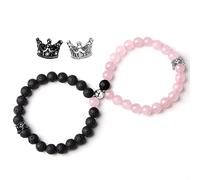 XIANNVXI 2Pcs Partnerarmbänder Paar Armbänder Partner Pärchen Armband Matching Couple Bracelets Naturstein Stretch Armband Valentinstag Geschenke für Frauen Männer（Lava Rock & Rosenquarz）