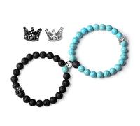 XIANNVXI 2Pcs Partnerarmbänder Pärchen Armband Paar Armbänder Partner Matching Bracelets Couple Naturstein Stretch Perlen Armband Valentinstag Geschenke（Lava Rock & Grün TüRkis）
