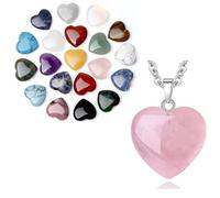 XIANNVXI Herz Steine Kristalle Edelsteine Bunte Steine Rosenquarz Liebe Kette Silber Herz Anhänger Kristalle Herzkette Edelsteine Halskette Damen Reiki Schmuck Valentinstag Geschenke für Frauen