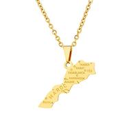 XIANRENGE Marokko Karte Halskette Für Frauen Männer, Marokkanische Stadt Name Karte Halsketten Marokko Zubehör Schmuck Colier, Hip-Hop Karte Halskette Mit Kette, Gelb, Länge: 45Cm