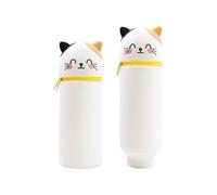 XIAOGUDONG Pencil Case，2 in 1 Soft Silicone Pencil Case，legami Pens，Kawaii Table Pen Holder, Soft Silicone School Pencil Case Zipper Closure, Retractable Capacity Pen Holder, H 19.8 cm,c