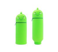 XIAOGUDONG Pencil Case，2 in 1 Soft Silicone Pencil Case，legami Pens，Kawaii Table Pen Holder, Soft Silicone School Pencil Case Zipper Closure, Retractable Capacity Pen Holder, H 19.8 cm,e