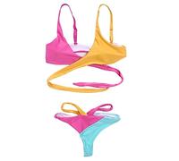 XIAOQENAN 2-teiliges Set mit Bandage für Damen, Push-Up-Badeanzug, hohles Baden-Set, Push-Up-Neckholder, Tanga, hohe Taille, Bügel