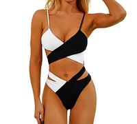 XIAOQENAN 2-teiliges Set mit Bandage für Damen, Push-Up-Badeanzug, hohles Baden-Set, Push-Up-Neckholder, Tanga, hohe Taille, Bügel