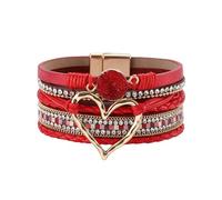 XIAOQENAN Elegante Herz-Leder-Wickelarmbänder, stapelbar, Bohemian-Manschette, Armreif, modische Strass-Armbänder für Damen und Mädchen, mehrlagiges Armband, One Size, Wie beschrieben