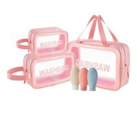 XIAQICA Washbag 3 Stück Kulturbeutel Wasserdicht Tragbare Reise Kosmetiktasche mit 3pcs Reiseflaschen zum Befüllen PVC Waschtasche Damen für Reisen, Urlaub, Badezimme (Rosa)