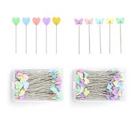 Xiciki 200 Stück Schmetterlingkopf Stecknadeln, mit Herz- und Schmetterlingskopf, 52mm Lange Stecknadeln für DIY Nähen Handwerk