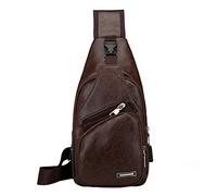 Xieben Vintage UP Leder Sling Brusttasche Crossbody Pack für Herren Damen Reisen Outdoor Schulter Messenger Pack Rucksack Daypack Coffee