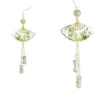 XIGAWAY Chinesische Faltfächer Ohrringe mit Quasten, 6 Stile Bambus Abschnitt baumeln Ohrringe Harz Haken Unisex Ohrschmuck Vintage Hanfu inspirierte Accessoires, S, Metall, Kein Edelstein