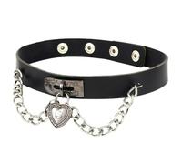 XIGAWAY Choker-Halskette mit Herz-Vorhängeschloss für Damen, verstellbares Lederhalsband mit Schloss und Schlüsselanhänger, 20,3 - 50,8 cm, 8 Farben, Sommer 2025, 1, Kortex, Kein Edelstein