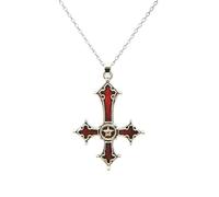 XIGAWAY Halskette mit rotem Kreuz-Anhänger, blutrote Farbe 4742 3555, süßer Stil, O-Link-Kette, Gothic-Schmuck für Damen, Legierung, Charm-Halskette, 1, Metall, Kein Edelstein