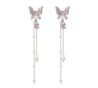 XIGAWAY Lange Schmetterlings-Quasten-Ohrringe für Damen, lila schillernde Kristall-Ohrringe, 9 cm, leichtes Luxus-Schmuckgeschenk, Klein, Metall, Kein Edelstein