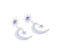 XIGAWAY Violette Kristall-Ohrringe, Stern- und Mond-Ohrringe, Gold- und Silberlegierung, himmlische baumelnde Ohrringe, neuer chinesischer Stil, Modeschmuck für Frauen, S, Metall, Kein Edelstein
