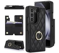 XIMAND für Samsung Galaxy Z Fold 5 Wallet Case mit Ring und Kreditkartenhalter, Bargeldfach, Premium Diamond Leather Magnetverschluss Kickstand Heavy Duty Schutzhülle. (Schwarz)