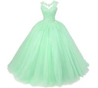 Xinaier Damen Elegante Spitze Tüll Abendkleid Abschlussballkleider Lange Ballkleid Quinceanera Kleider Minze Größe 46