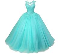 Xinaier Damen Elegante Spitze Tüll Abendkleid Abschlussballkleider Lange Ballkleid Quinceanera Kleider Türkis Größe 32